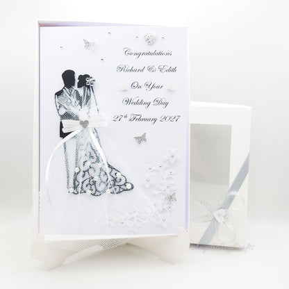 Handmade Personalised 3D Wedding Card with Sparkly Dress + Complimentary Gift Box | Anniversary | Wedding | Engagement