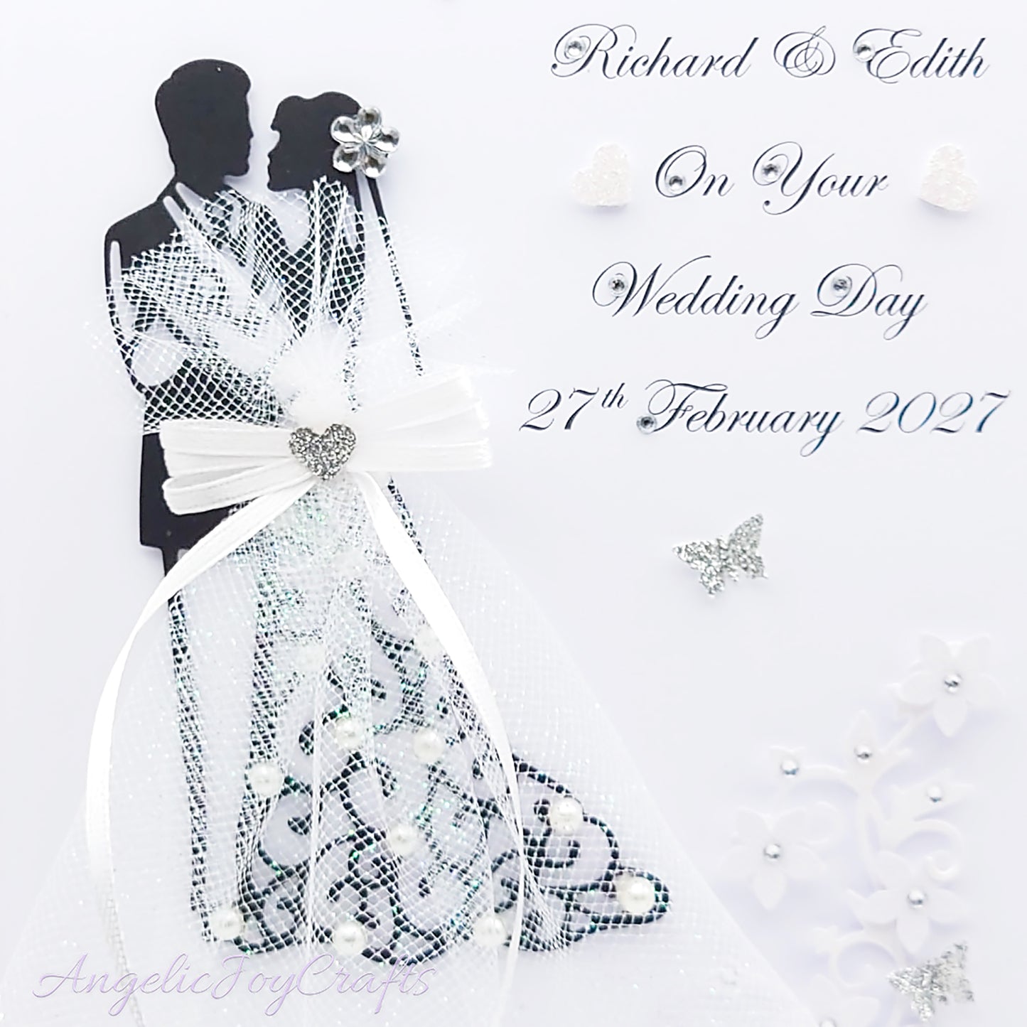Handmade Personalised 3D Wedding Card with Sparkly Dress + Complimentary Gift Box | Anniversary | Wedding | Engagement