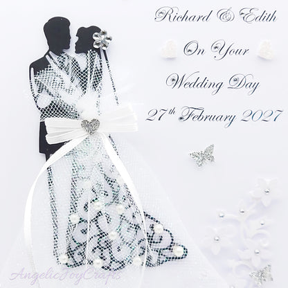 Handmade Personalised 3D Wedding Card with Sparkly Dress + Complimentary Gift Box | Anniversary | Wedding | Engagement