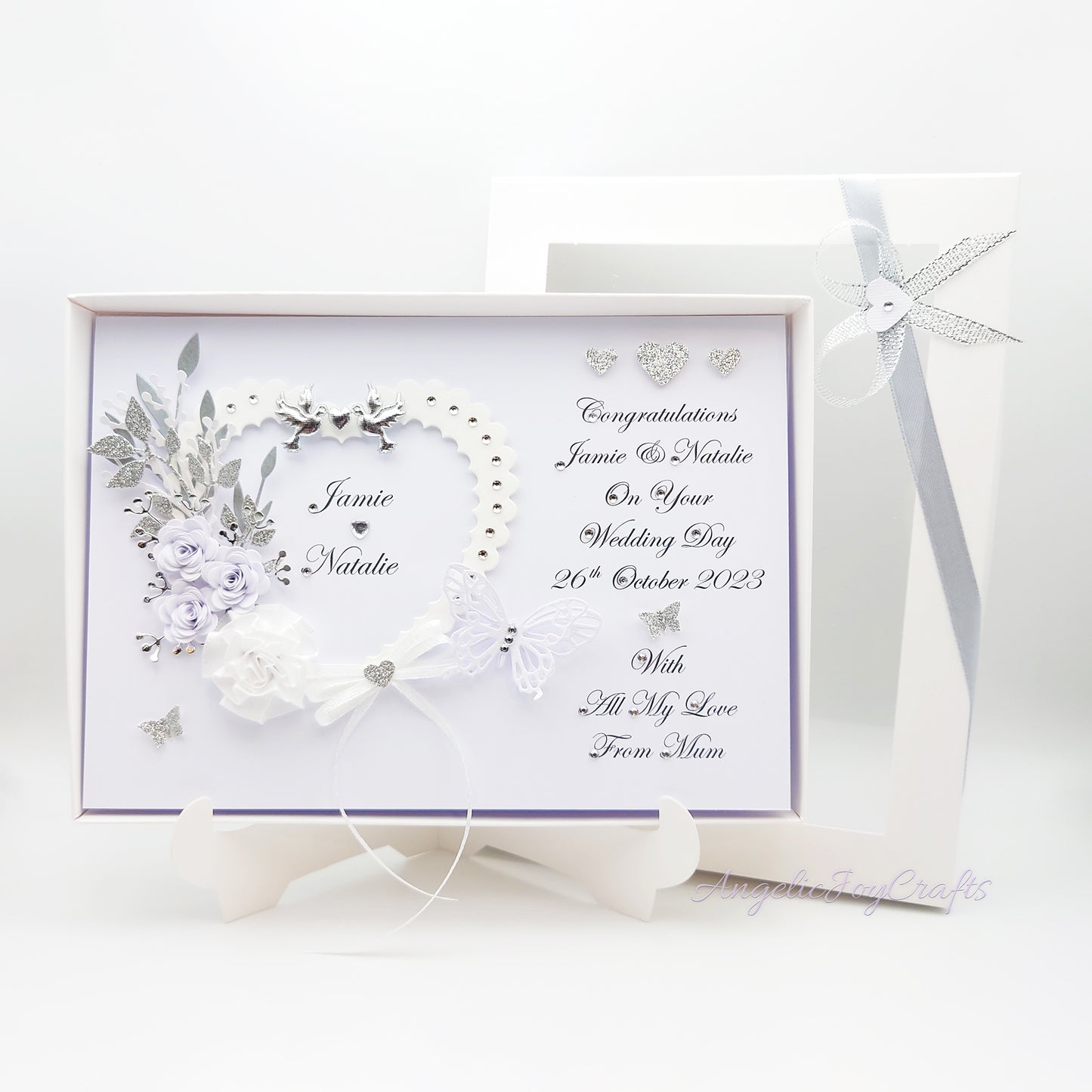 Handmade Personalised 3D Wedding Card with Heart, Flowers & Butterflies + Complimentary Gift Box | Anniversary | Wedding | Engagement