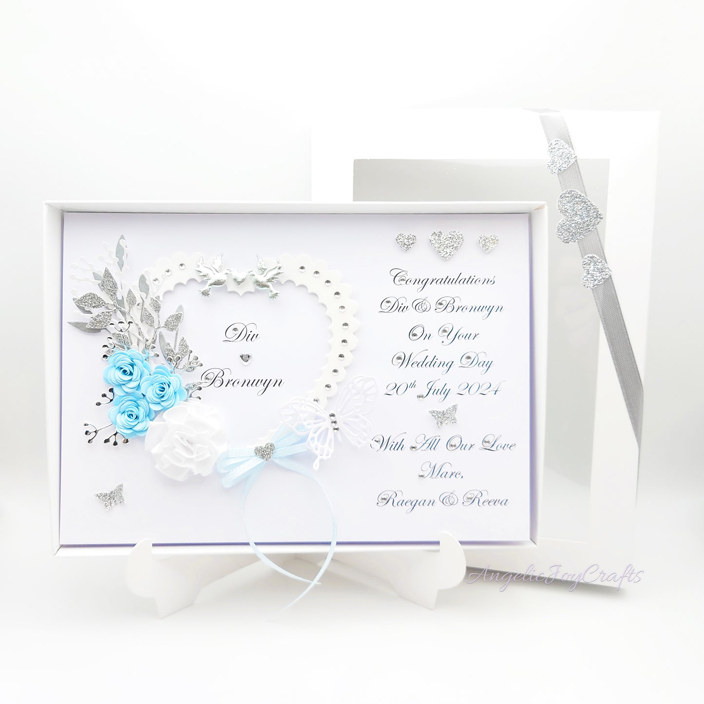 Handmade Personalised 3D Wedding Card with Heart, Flowers & Butterflies + Complimentary Gift Box | Anniversary | Wedding | Engagement