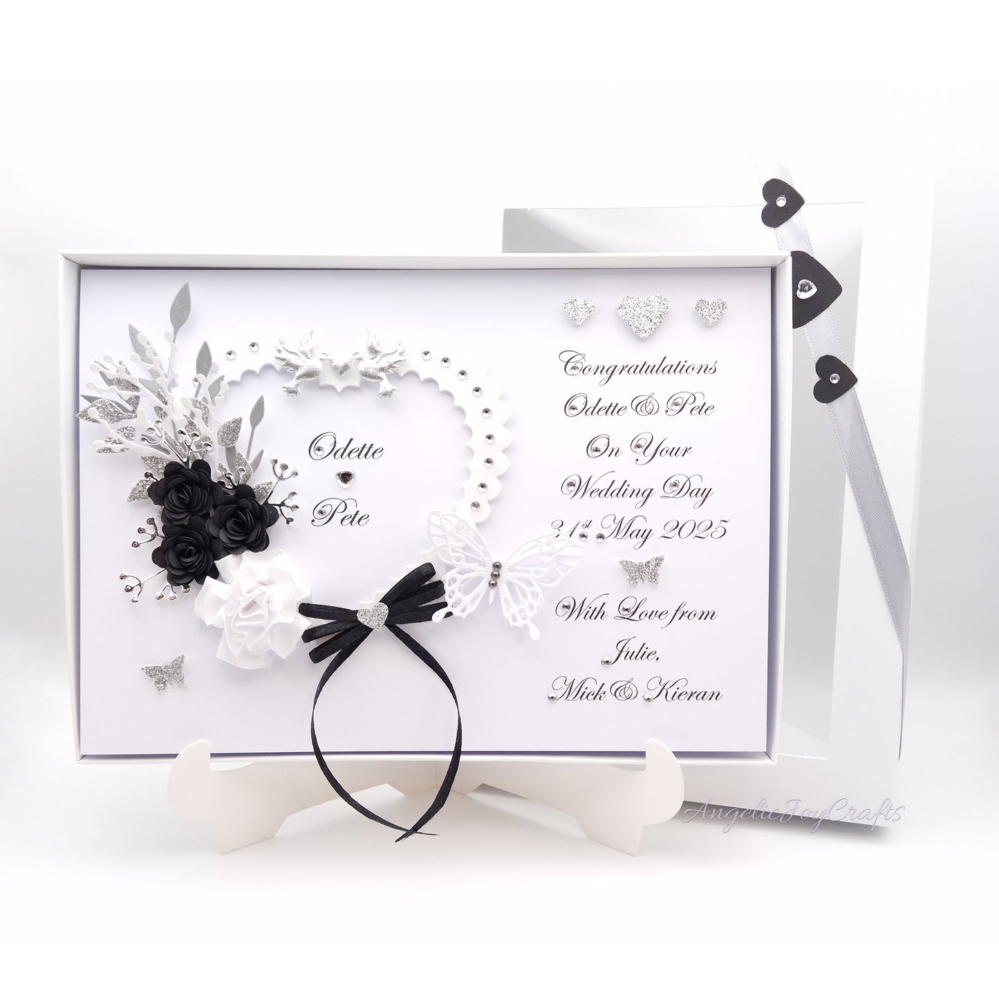 Handmade Personalised 3D Wedding Card with Heart, Flowers & Butterflies + Complimentary Gift Box | Anniversary | Wedding | Engagement
