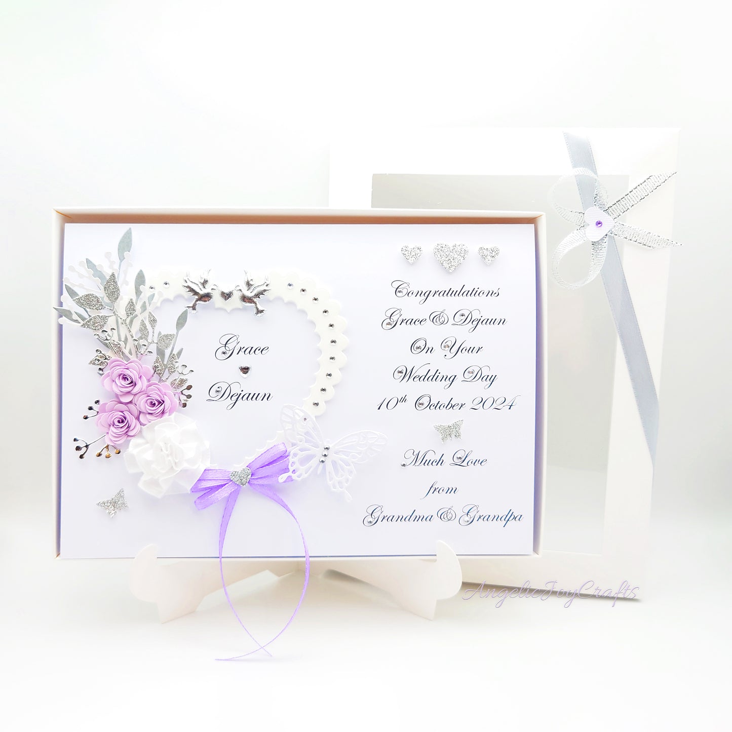 Handmade Personalised 3D Wedding Card with Heart, Flowers & Butterflies + Complimentary Gift Box | Anniversary | Wedding | Engagement