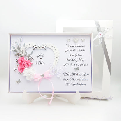 Handmade Personalised 3D Wedding Card with Heart, Flowers & Butterflies + Complimentary Gift Box | Anniversary | Wedding | Engagement