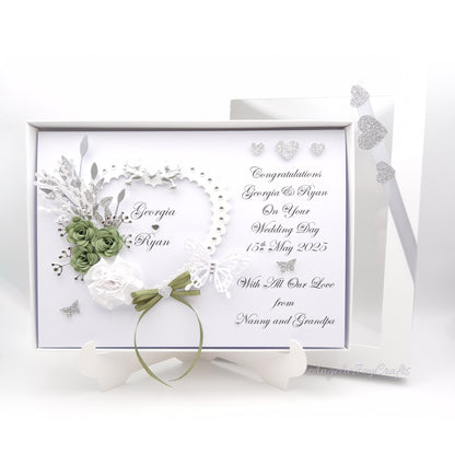 Handmade Personalised 3D Wedding Card with Heart, Flowers & Butterflies + Complimentary Gift Box | Anniversary | Wedding | Engagement