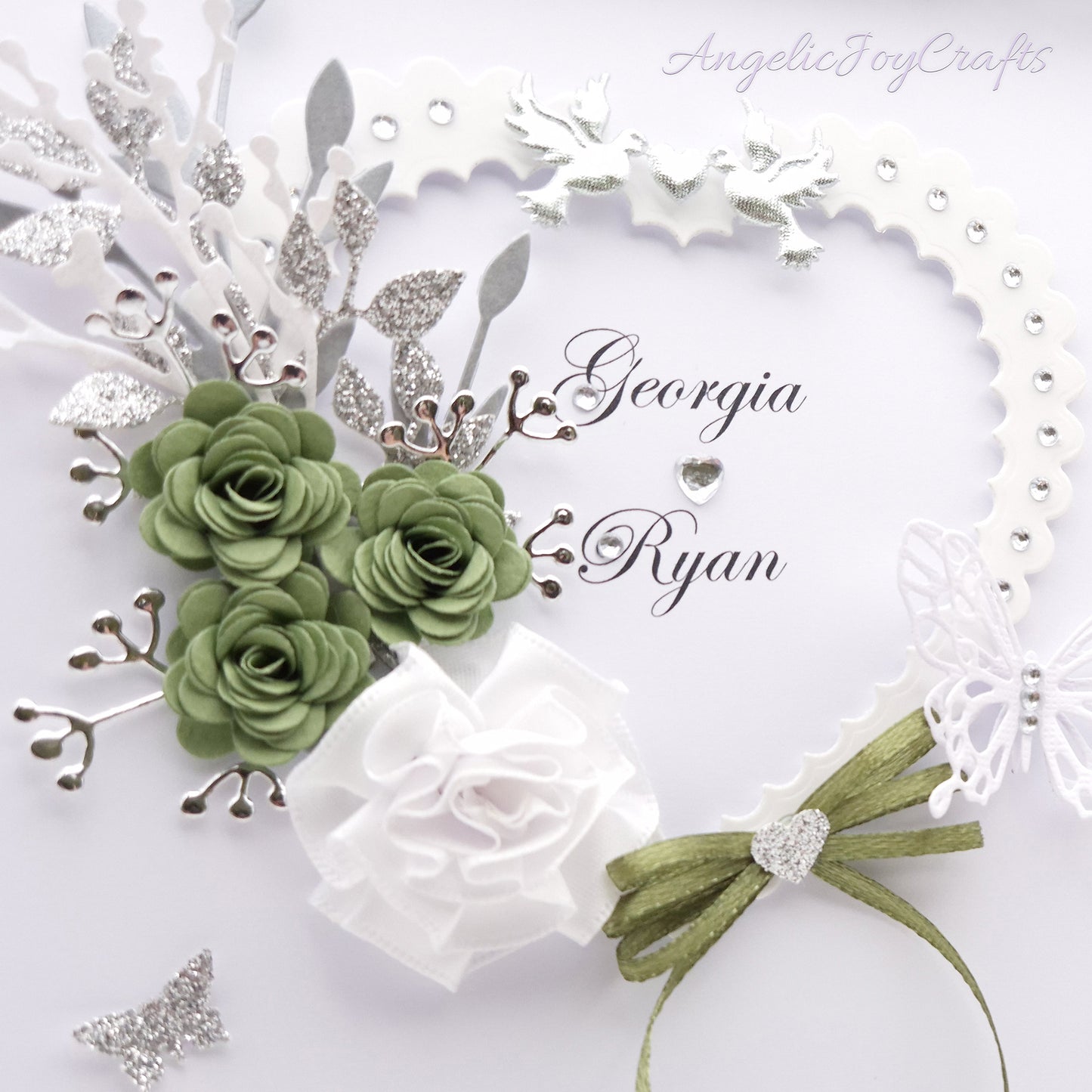 Handmade Personalised 3D Wedding Card with Heart, Flowers & Butterflies + Complimentary Gift Box | Anniversary | Wedding | Engagement