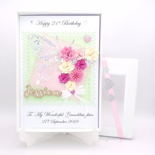 Handmade Personalised 3D Birthday Card with Flower Butterfly + Complimentary Gift Box | Birthday | Mother's Day