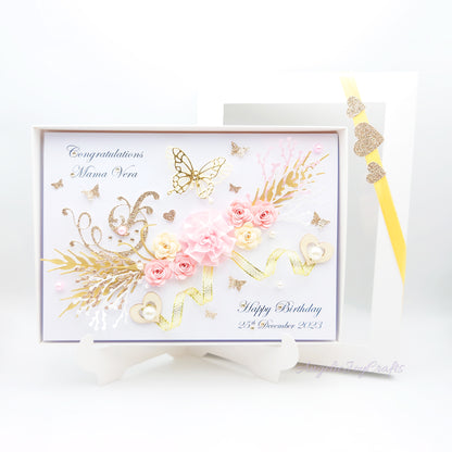 Handmade Personalised 3D Birthday Card with Flower Branch & Butterflies + Complimentary Gift Box | Birthday | Mother's Day