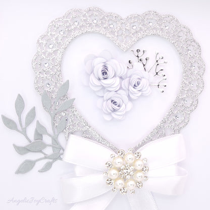 Handmade Personalised 3D Wedding Card with Heart, Bow & Brooch+ Complimentary Gift Box | Anniversary | Wedding | Engagement