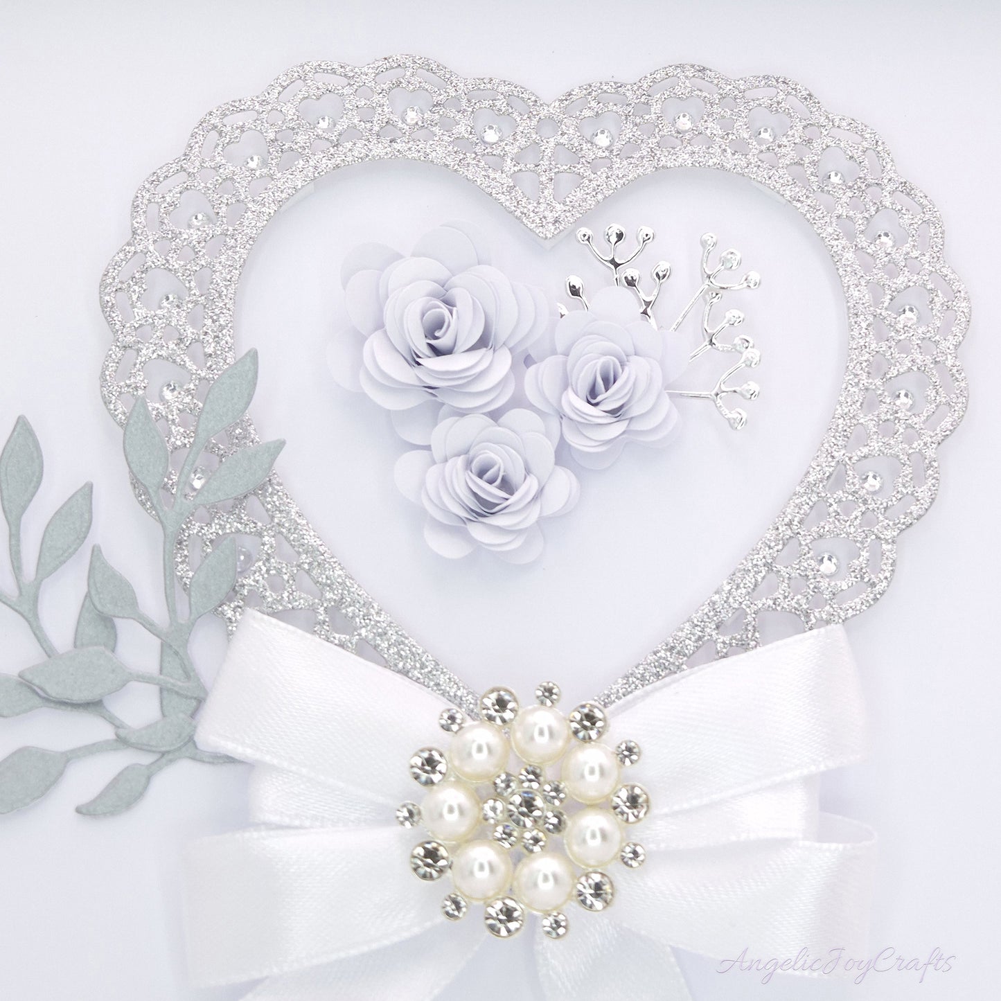 Handmade Personalised 3D Wedding Card with Heart, Bow & Brooch+ Complimentary Gift Box | Anniversary | Wedding | Engagement