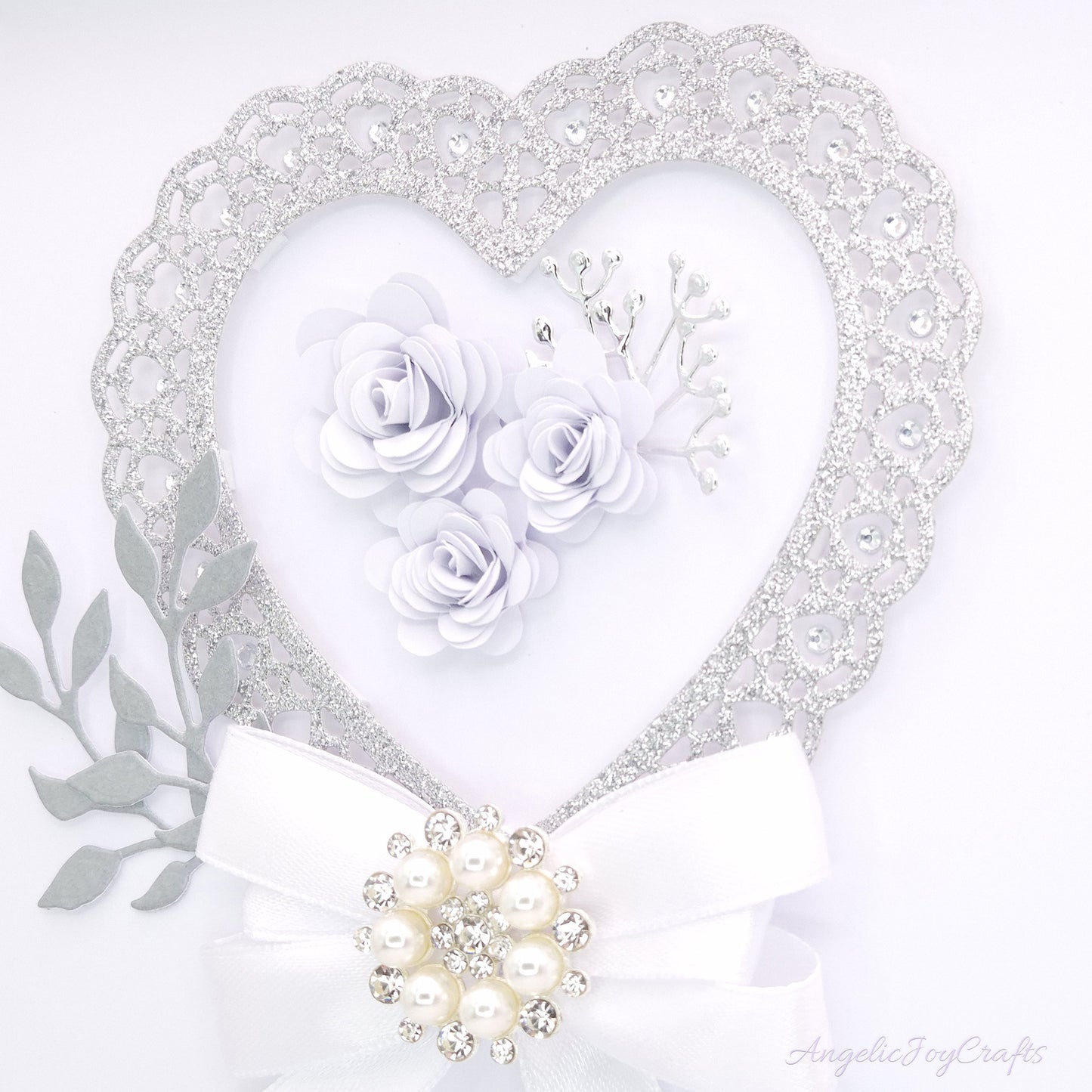 Handmade Personalised 3D Wedding Card with Heart, Bow & Brooch+ Complimentary Gift Box | Anniversary | Wedding | Engagement