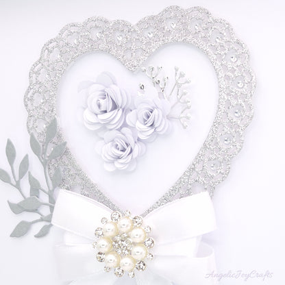 Handmade Personalised 3D Wedding Card with Heart, Bow & Brooch+ Complimentary Gift Box | Anniversary | Wedding | Engagement