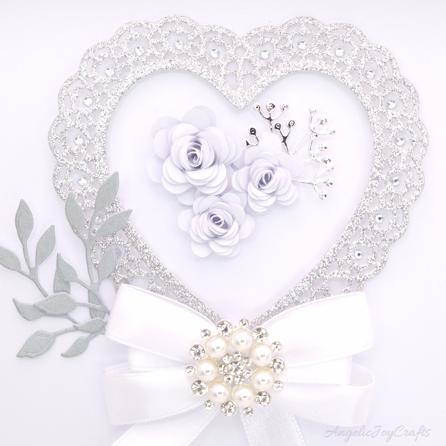 Handmade Personalised 3D Wedding Card with Heart, Bow & Brooch+ Complimentary Gift Box | Anniversary | Wedding | Engagement