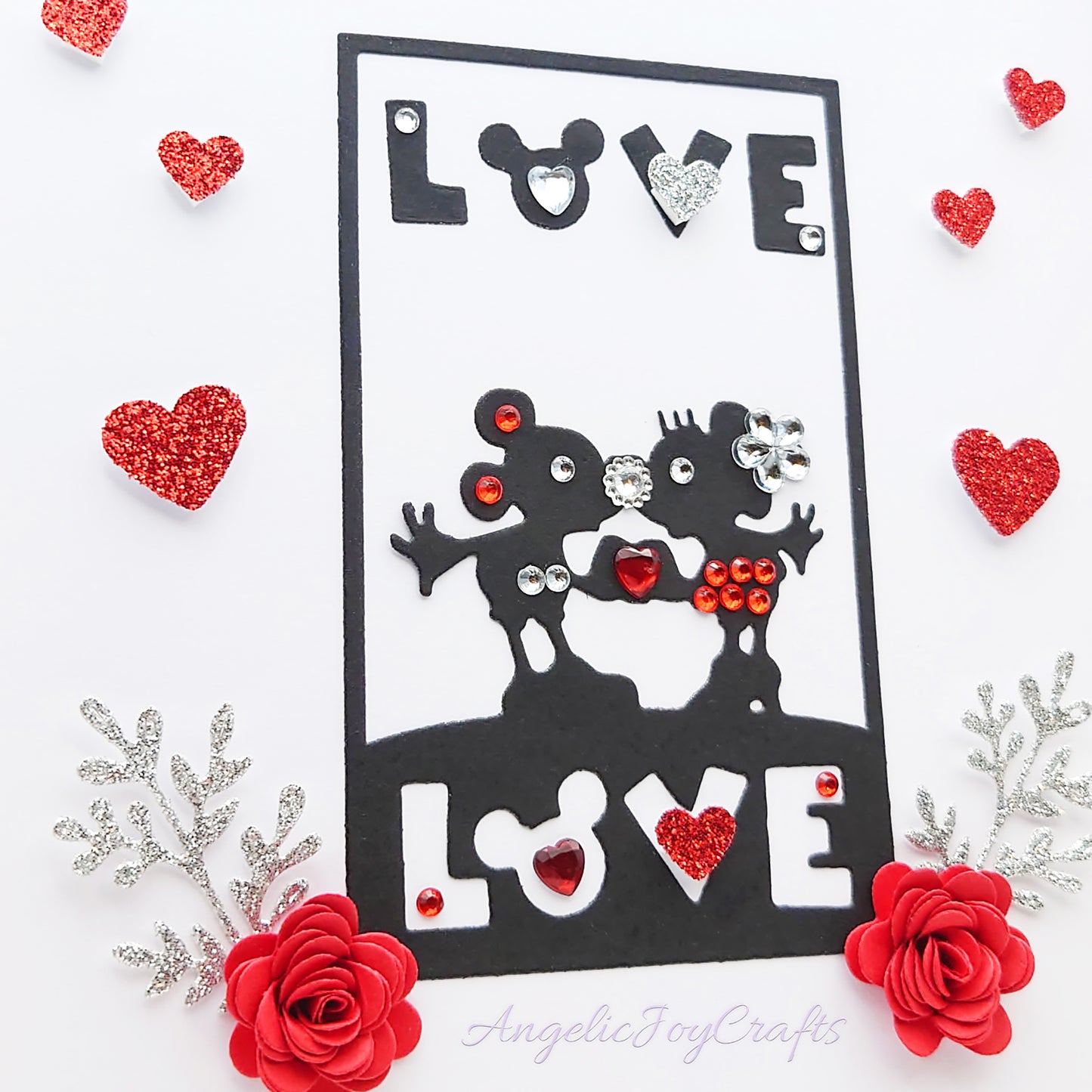 Handmade Personalised 3D Valentine's Day Card with Kissing Mice & Hearts + Complimentary Gift Box | Valentine's Day