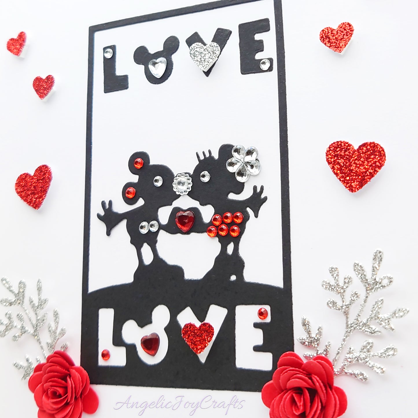 Handmade Personalised 3D Valentine's Day Card with Kissing Mice & Hearts + Complimentary Gift Box | Valentine's Day