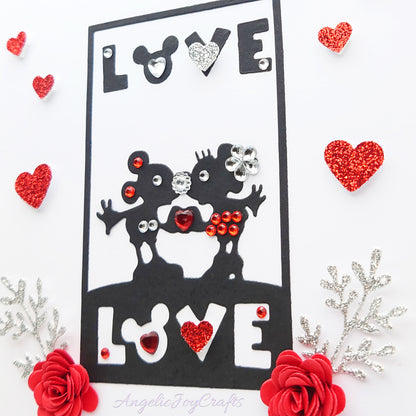 Handmade Personalised 3D Valentine's Day Card with Kissing Mice & Hearts + Complimentary Gift Box | Valentine's Day
