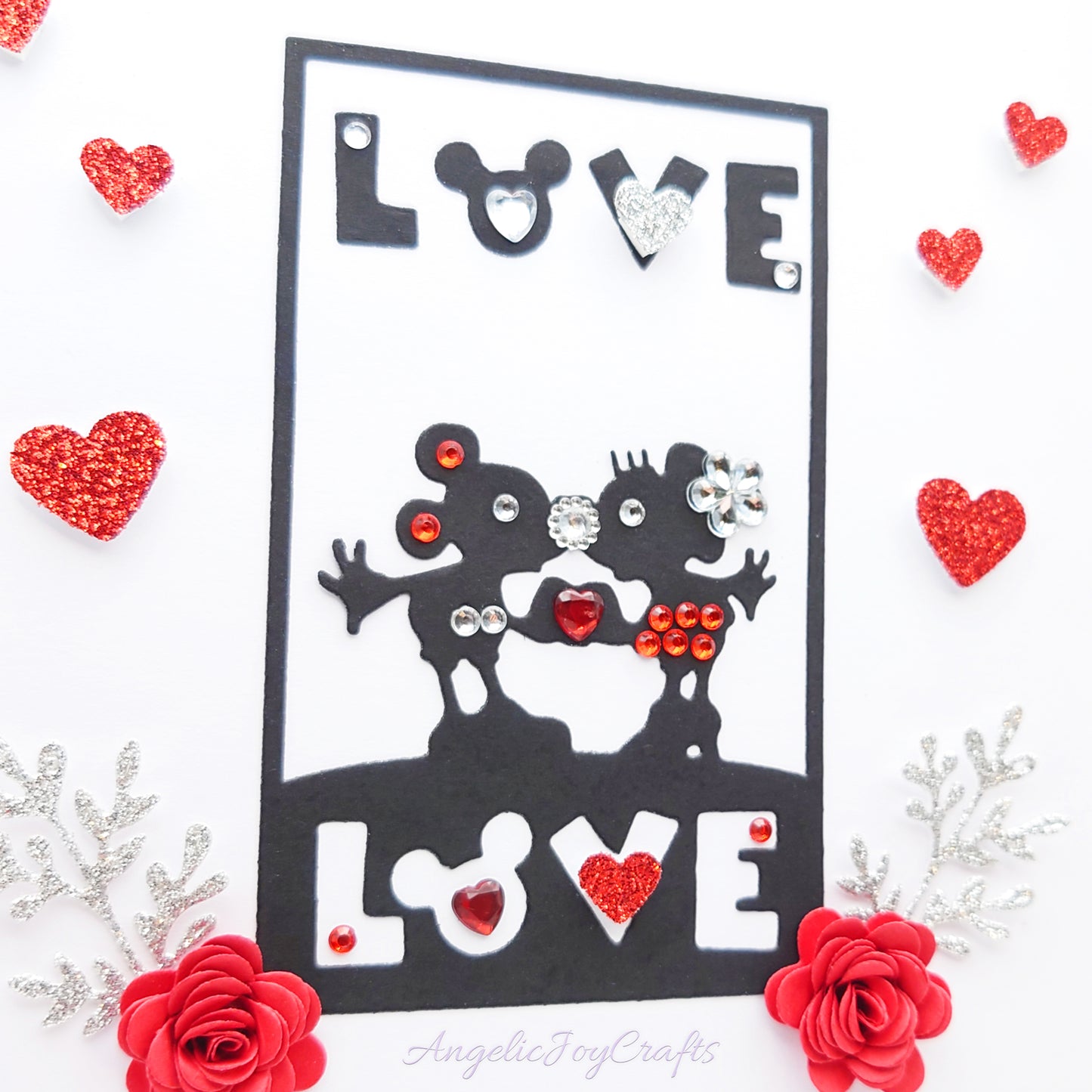 Handmade Personalised 3D Valentine's Day Card with Kissing Mice & Hearts + Complimentary Gift Box | Valentine's Day