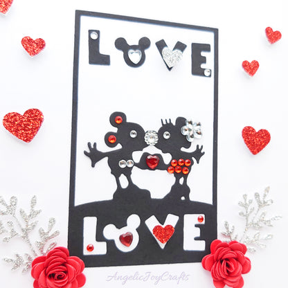Handmade Personalised 3D Valentine's Day Card with Kissing Mice & Hearts + Complimentary Gift Box | Valentine's Day