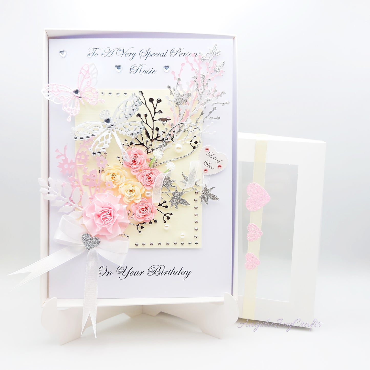 Handmade Personalised 3D Birthday Card with Bow & Flowers + Complimentary Gift Box | Birthday | Mother's Day