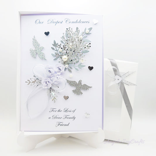 Handmade Personalised 3D Condolence Card with Bow & Doves + Complimentary Gift Box | Condolence | Grief | Mourning