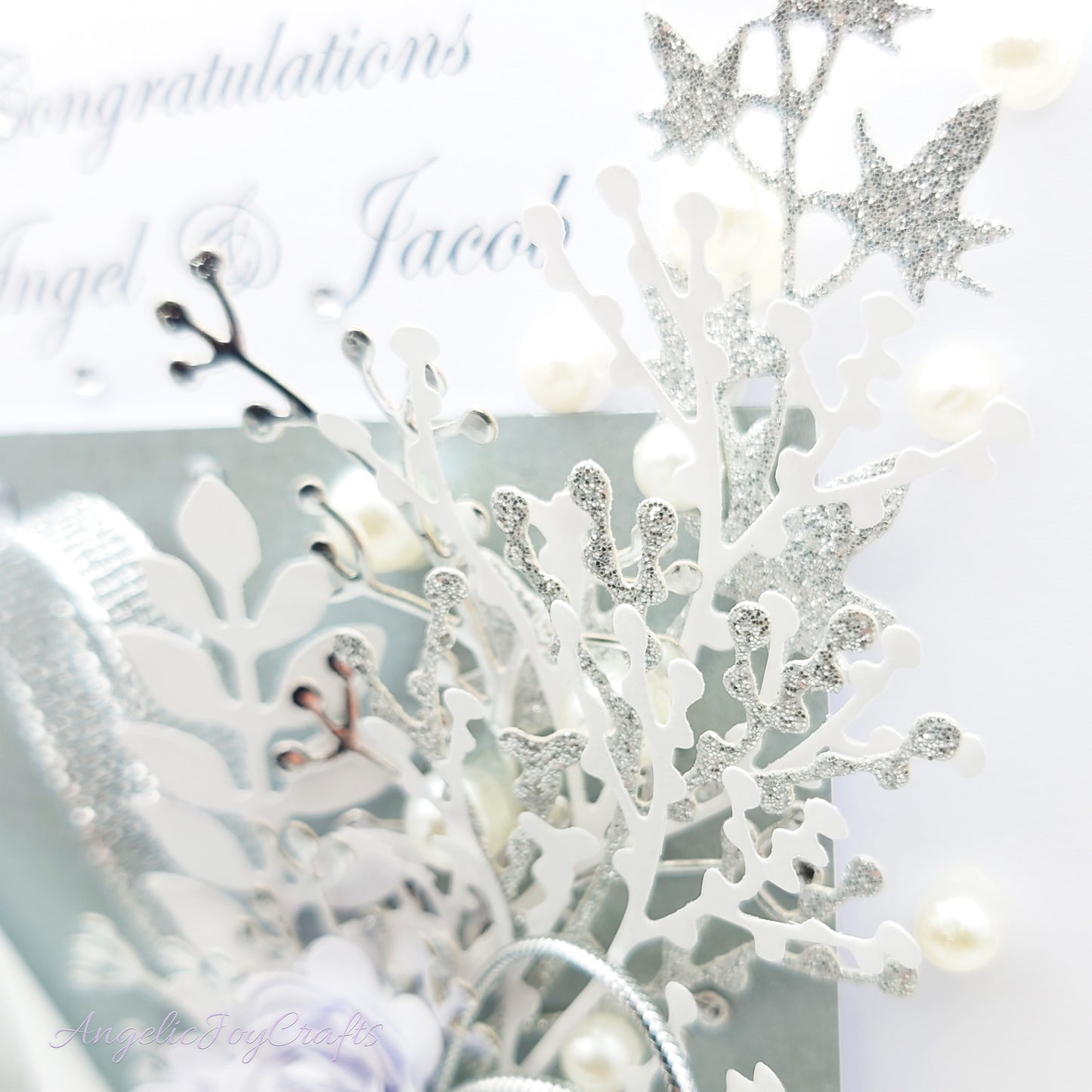 Handmade Personalised 3D Wedding Card with Bow & Flowers + Complimentary Gift Box | Anniversary | Wedding | Engagement