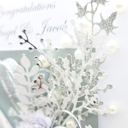 Handmade Personalised 3D Wedding Card with Bow & Flowers + Complimentary Gift Box | Anniversary | Wedding | Engagement