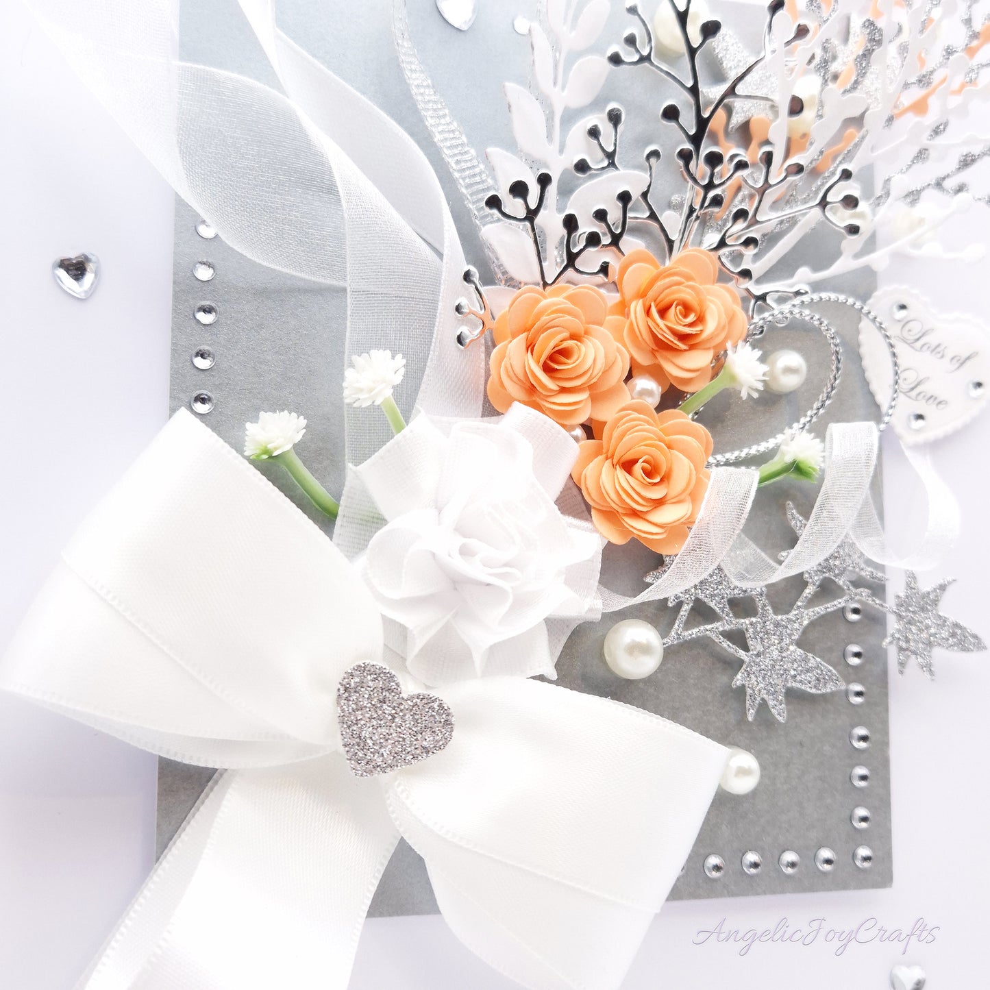 Handmade Personalised 3D Wedding Card with Bow & Flowers + Complimentary Gift Box | Anniversary | Wedding | Engagement