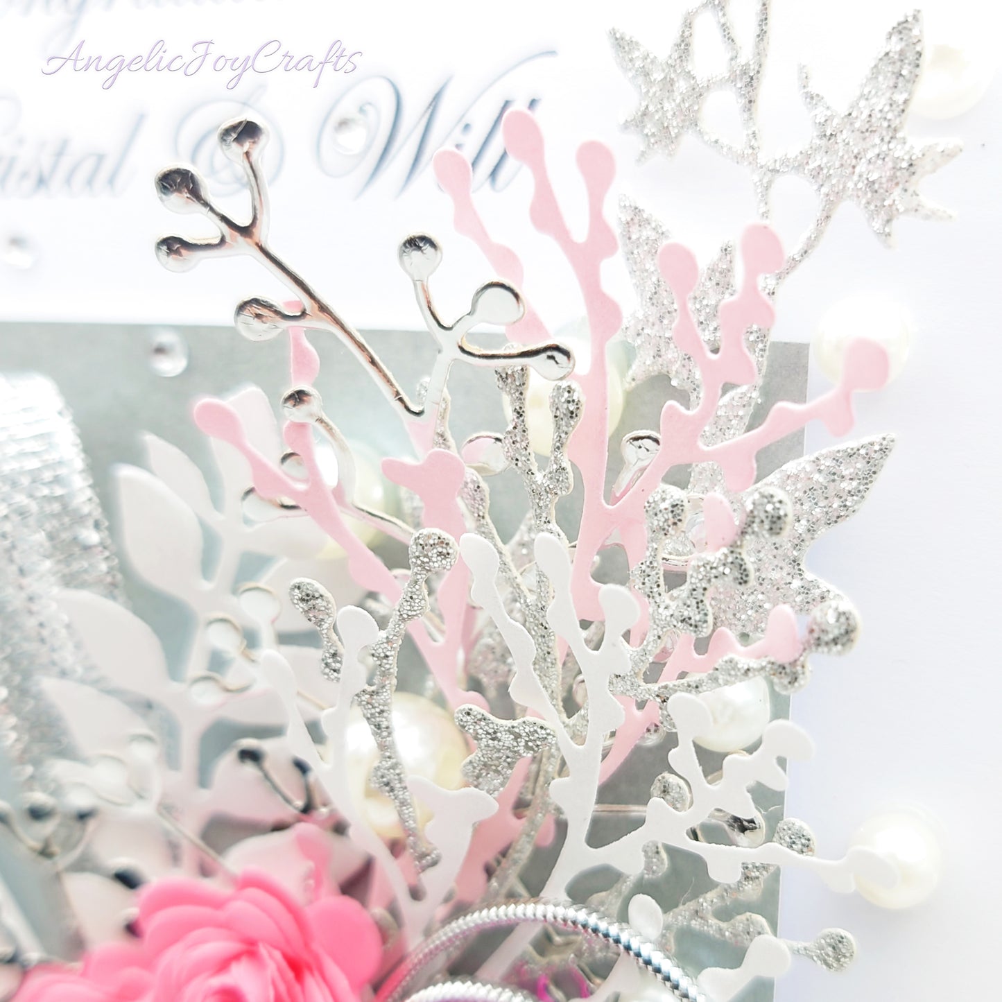 Handmade Personalised 3D Wedding Card with Bow & Flowers + Complimentary Gift Box | Anniversary | Wedding | Engagement