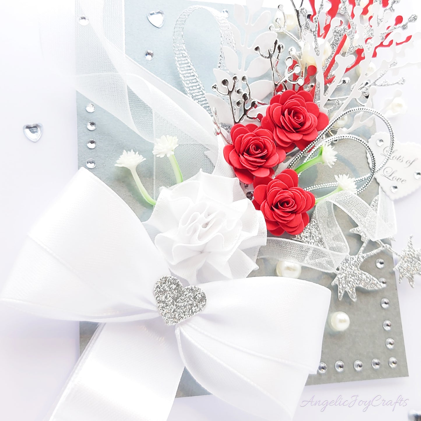 Handmade Personalised 3D Wedding Card with Bow & Flowers + Complimentary Gift Box | Anniversary | Wedding | Engagement