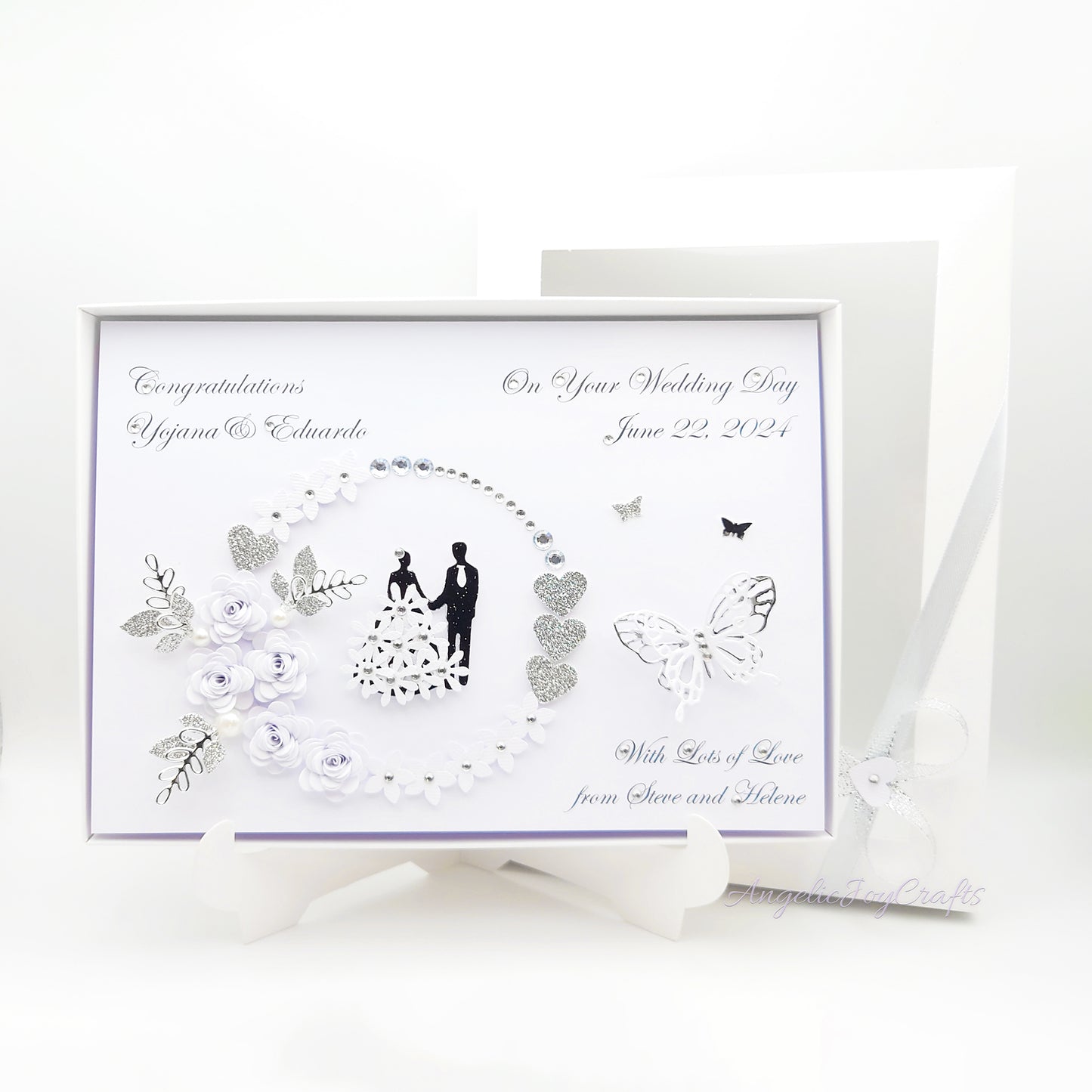 Handmade Personalised 3D Anniversary Card with Floral Frame & Couple + Complimentary Gift Box | Anniversary | Wedding | Engagement