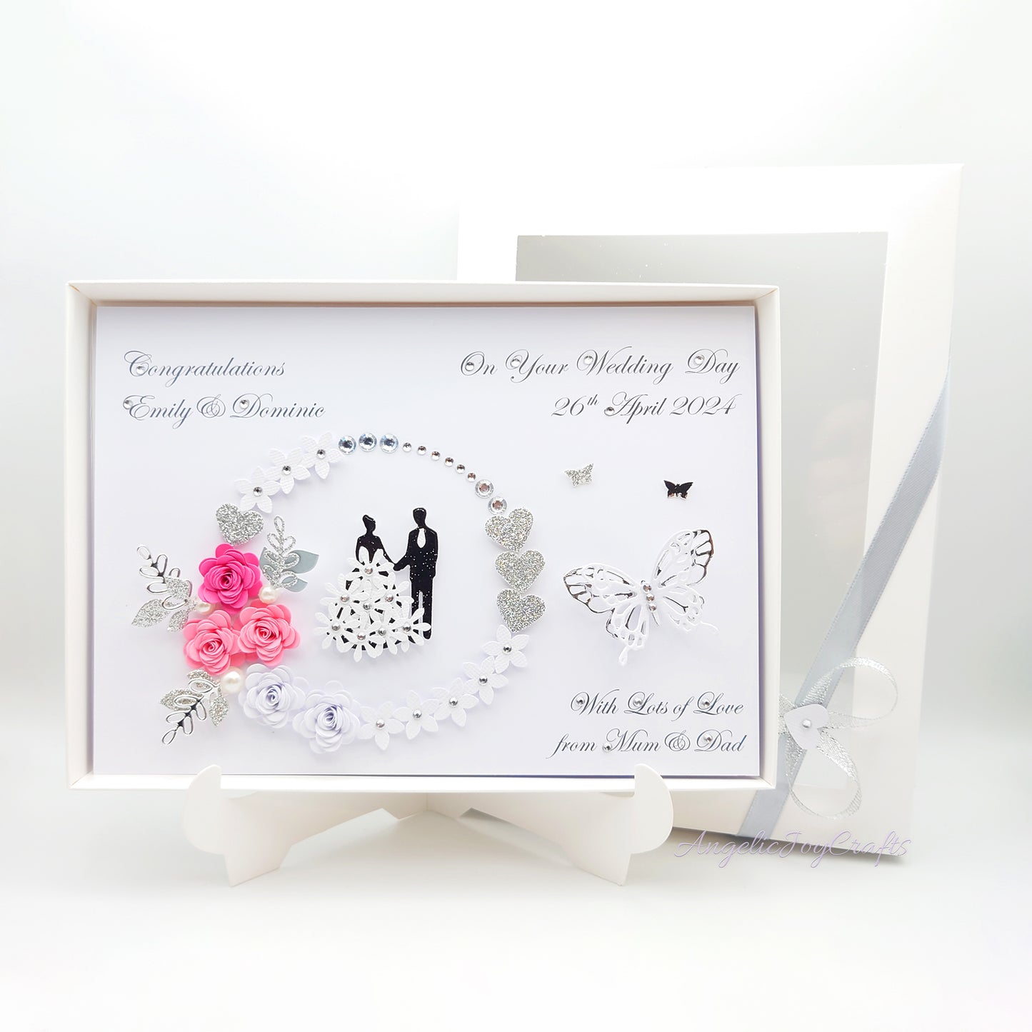 Handmade Personalised 3D Anniversary Card with Floral Frame & Couple + Complimentary Gift Box | Anniversary | Wedding | Engagement