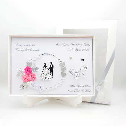 Handmade Personalised 3D Anniversary Card with Floral Frame & Couple + Complimentary Gift Box | Anniversary | Wedding | Engagement