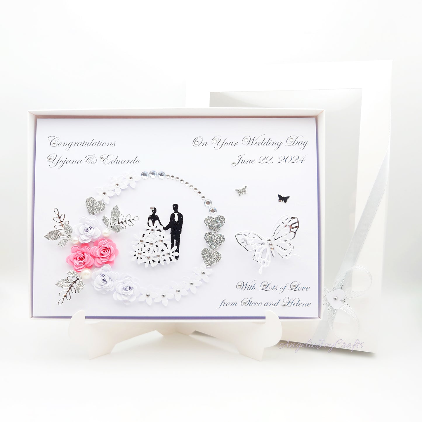 Handmade Personalised 3D Anniversary Card with Floral Frame & Couple + Complimentary Gift Box | Anniversary | Wedding | Engagement