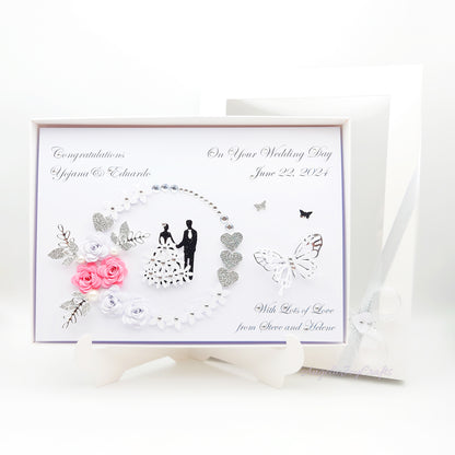 Handmade Personalised 3D Anniversary Card with Floral Frame & Couple + Complimentary Gift Box | Anniversary | Wedding | Engagement