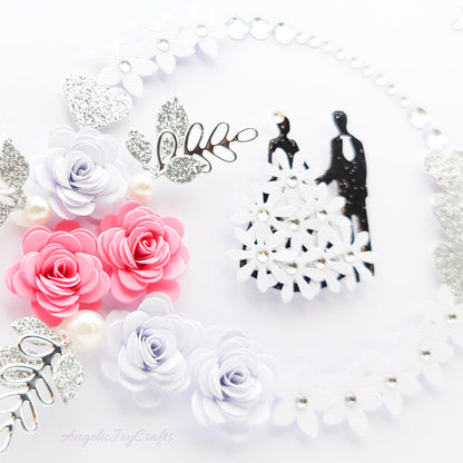 Handmade Personalised 3D Anniversary Card with Floral Frame & Couple + Complimentary Gift Box | Anniversary | Wedding | Engagement