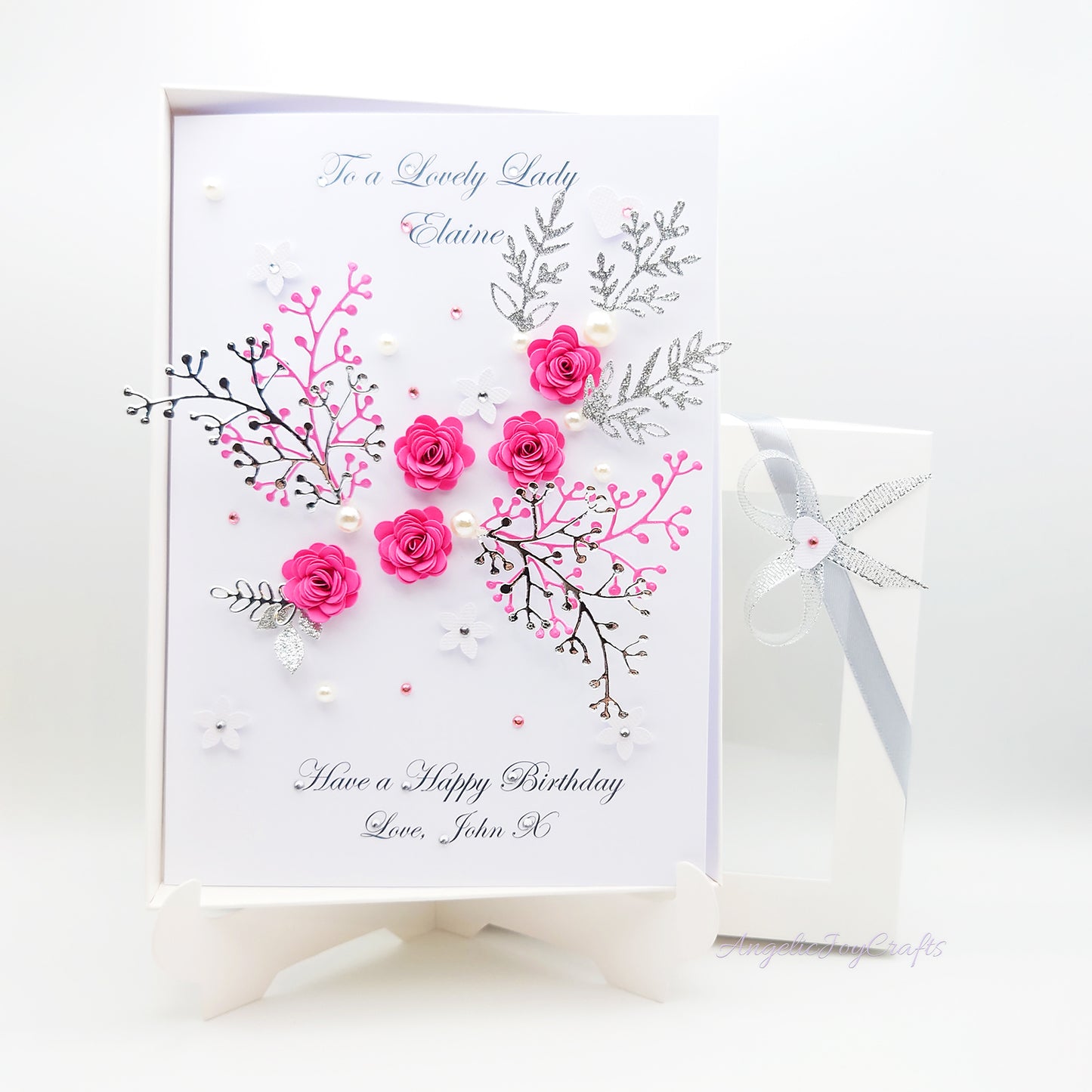 Handmade Personalised 3D Birthday Card with Floral Branches & Flowers + Complimentary Gift Box | Birthday | Mother's Day