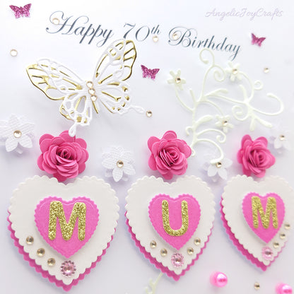 Handmade Personalised 3D Birthday Card with Floral Hearts & Butterfly + Complimentary Gift Box | Birthday | Mother's Day