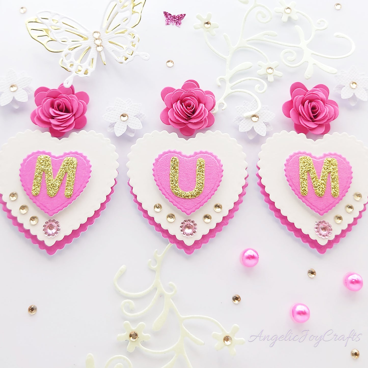Handmade Personalised 3D Birthday Card with Floral Hearts & Butterfly + Complimentary Gift Box | Birthday | Mother's Day