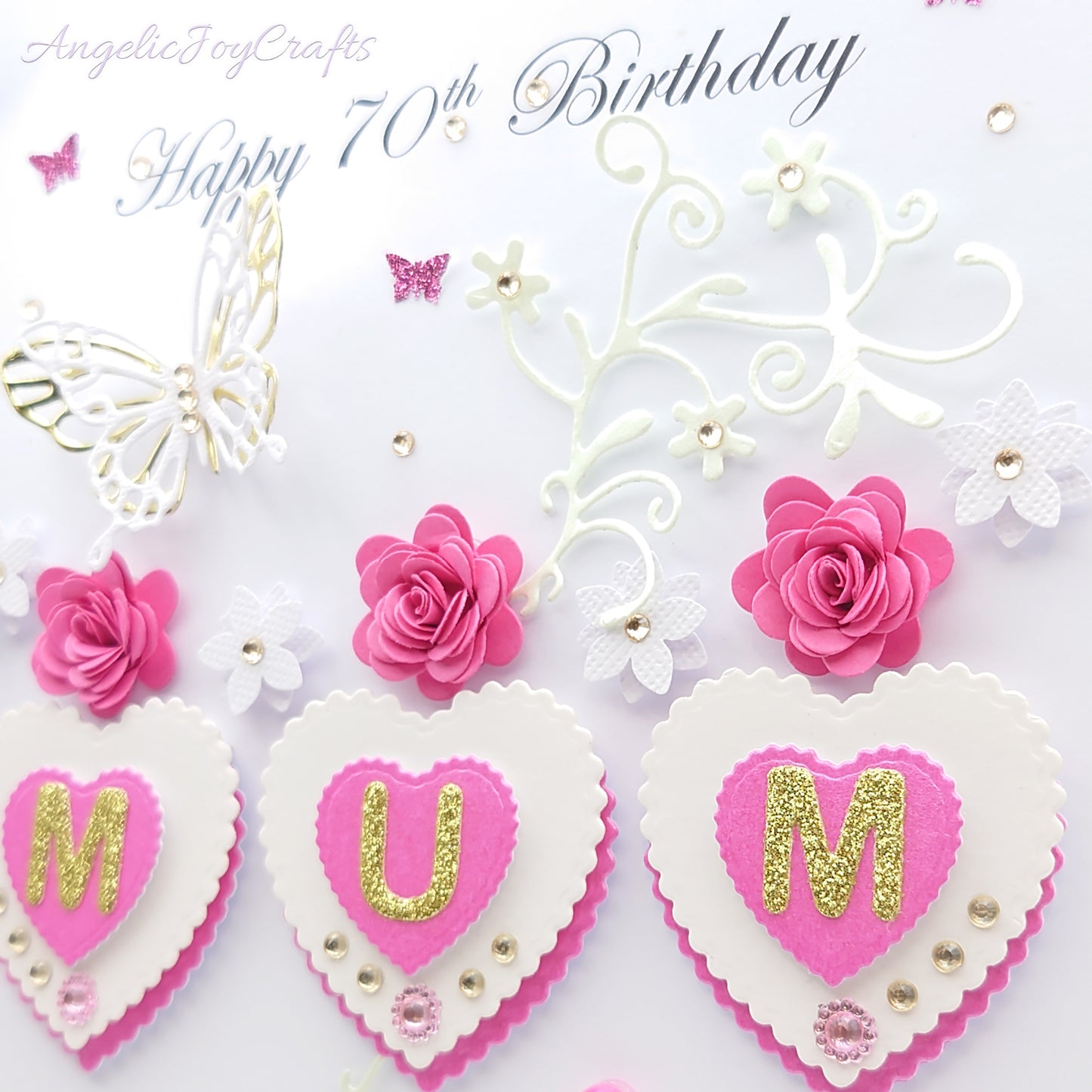 Handmade Personalised 3D Birthday Card with Floral Hearts & Butterfly + Complimentary Gift Box | Birthday | Mother's Day