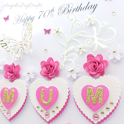 Handmade Personalised 3D Birthday Card with Floral Hearts & Butterfly + Complimentary Gift Box | Birthday | Mother's Day