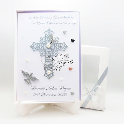 Handmade Personalised 3D Christening Card with Ornate Cross & Cross Charm + Complimentary Gift Box | Christening | Baptism
