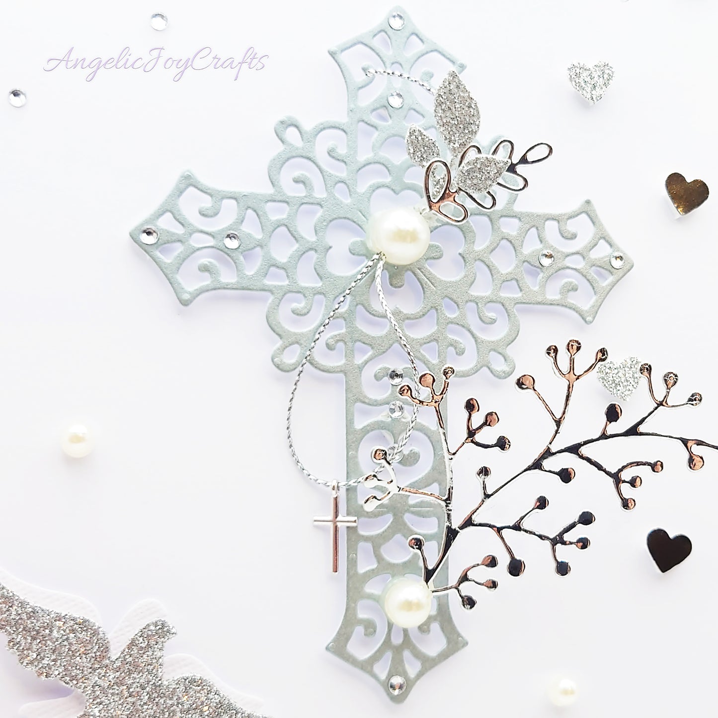 Handmade Personalised 3D Christening Card with Ornate Cross & Cross Charm + Complimentary Gift Box | Christening | Baptism