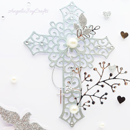Handmade Personalised 3D Christening Card with Ornate Cross & Cross Charm + Complimentary Gift Box | Christening | Baptism