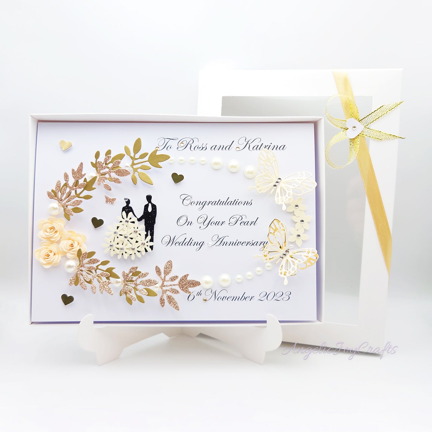 Handmade Personalised 3D Anniversary Card with Couple & Floral Branches + Complimentary Gift Box | Anniversary | Wedding | Engagement