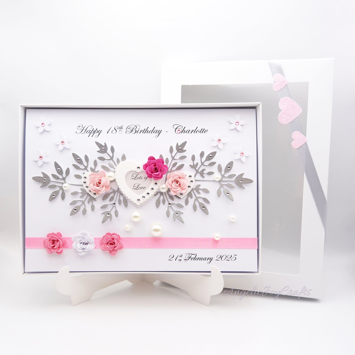 Handmade Personalised 3D Anniversary Card with Hearts & Flowers + Complimentary Gift Box | Anniversary | Wedding | Engagement | Birthday | Mother's Day | Valentine's Day