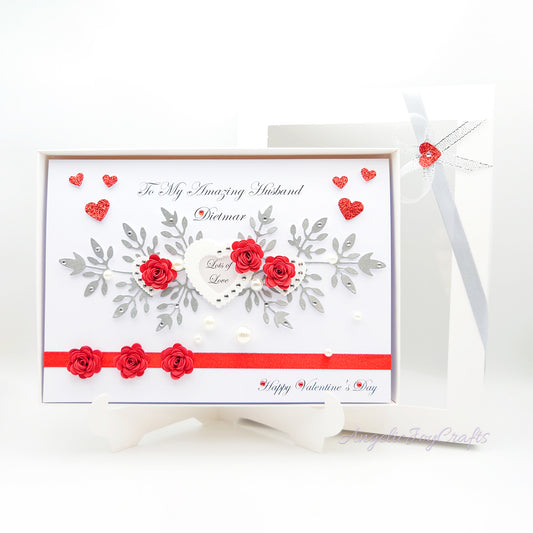 Handmade Personalised 3D Valentine's Day Card with Floral Hearts & Flowers + Complimentary Gift Box | Valentine's Day | Birthday | Mother's Day | Anniversary | Wedding | Engagement