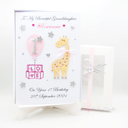 Handmade Personalised 3D Child Birthday Card with an Giraffe & Baloon + Complimentary Gift Box | Baby Shower | Child Birthday | Baby Born | Birthday