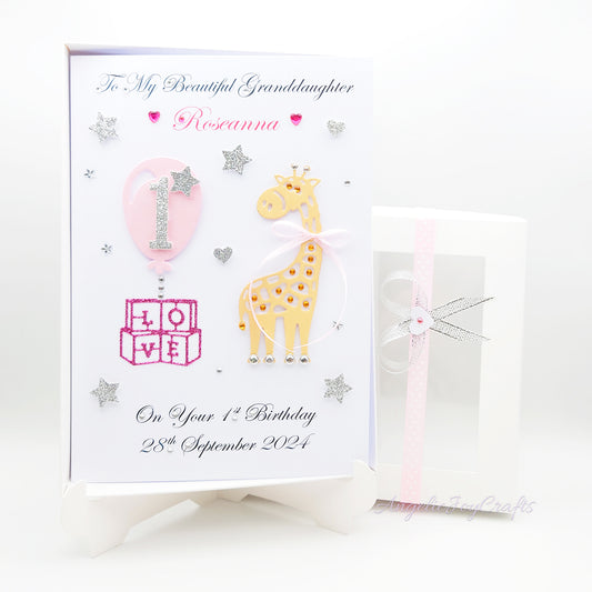 Handmade Personalised 3D Child Birthday Card with an Giraffe & Baloon + Complimentary Gift Box | Baby Shower | Child Birthday | Baby Born | Birthday