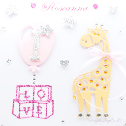 Handmade Personalised 3D Child Birthday Card with an Giraffe & Baloon + Complimentary Gift Box | Baby Shower | Child Birthday | Baby Born | Birthday