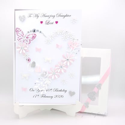 Handmade Personalised 3D Wedding Card with Floral Heart & Butterflies + Complimentary Gift Box | Anniversary | Wedding | Engagement